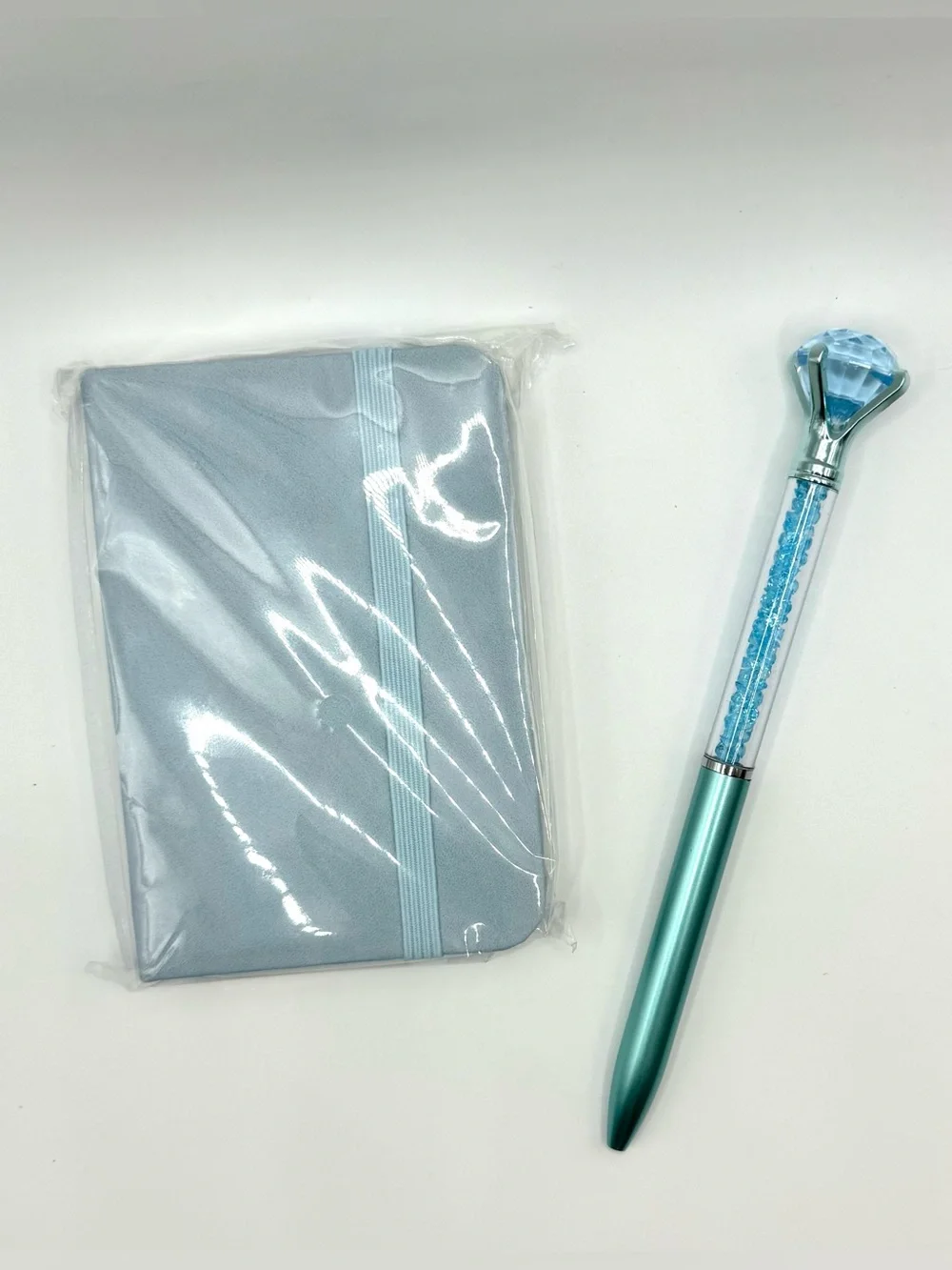 Blue A7 Pocket Notebook &  Crystal Diamond Pen Gift Set Journal Planner NEW